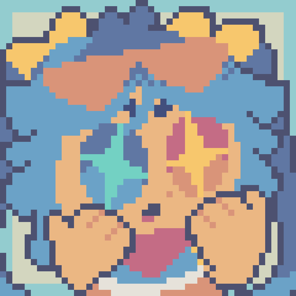 A character with heterochromia looking surprised at the right